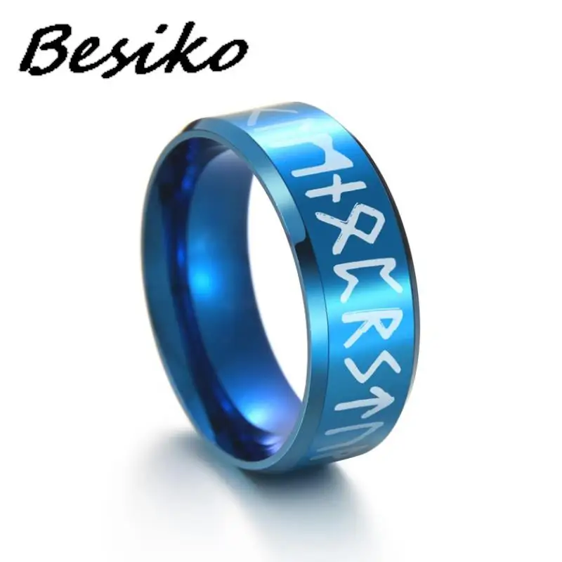 Besiko New Fashion Style Man Ring Stainless Steel MEN Double Letter Rune Words Odin Norse Viking Amulet RETRO Rings Jewelry