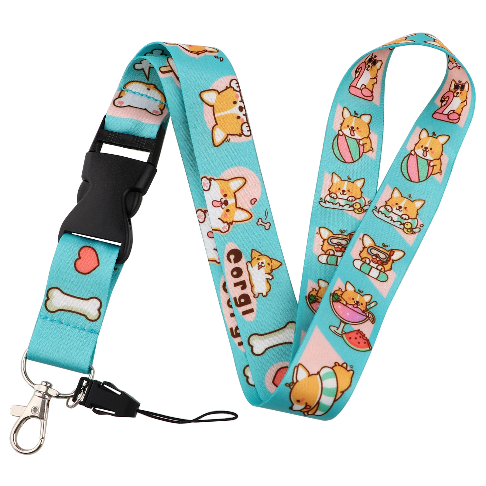 Cute Corgi Dog Mobile Phone Lanyard Neck Straps Neckband Key Chain ID Card Badge Holder Detachable Buckle Lanyards