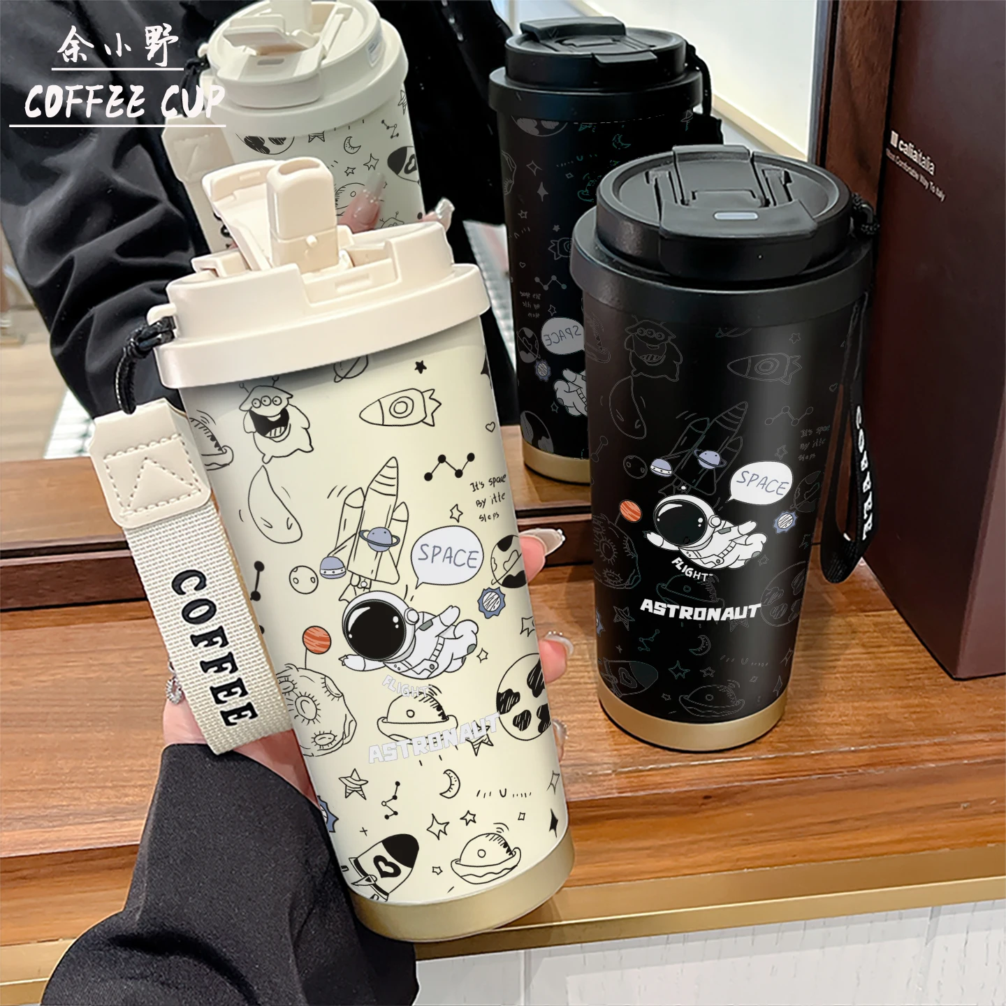 Thermal Stainless Steel Coffee Cup with Straw Men's New Style Saliva Cup Gift Outdoor Portable Anti-leakage Cartoon Design