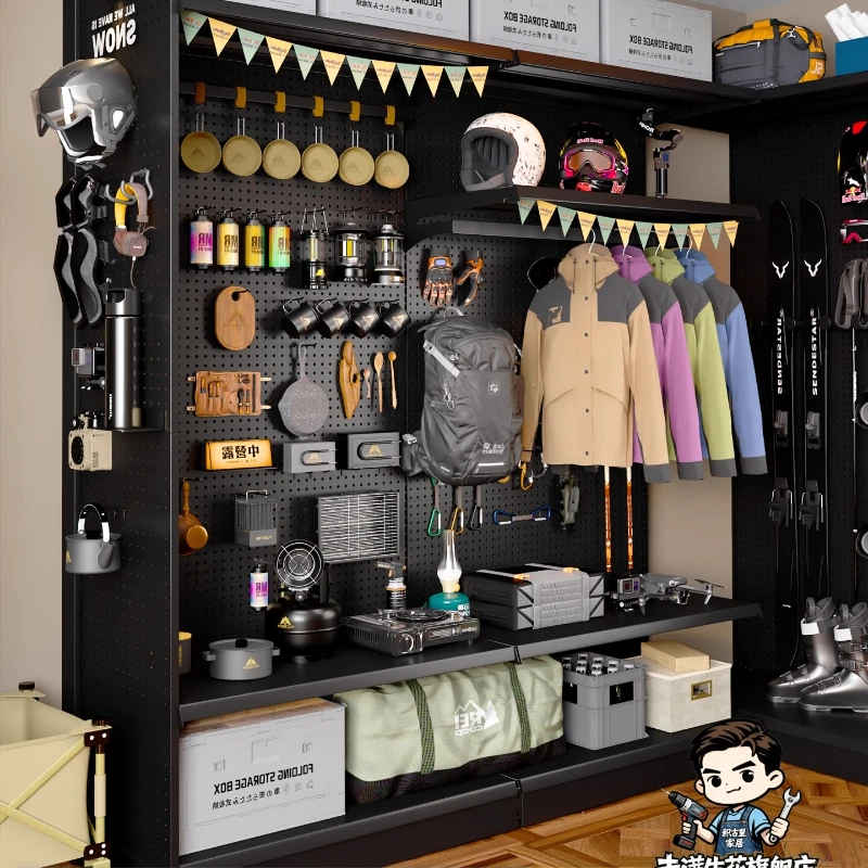 Camping equipment wall storage rack Free matching shelf Hole board Internet celebrity outdoor cycling Wall-mounted display rack