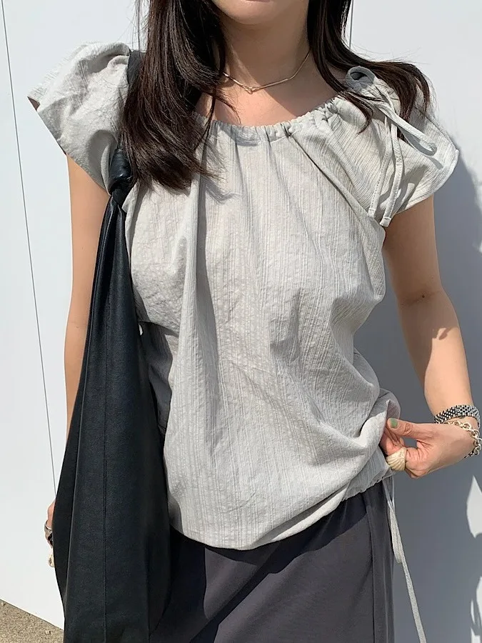 

Korean Style Texture Drawstring Backless Women's Shirt Summer New Fashion Beautiful Unique Shirt Trendy Short Sleeve Casual