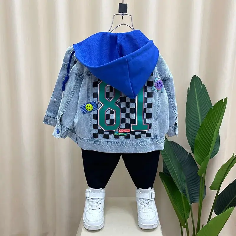 

Kids Boys Denim Jacket Spring and Autumn New Korean Version Jeans Children's Baby Hooded Jacket Coat Children's Casual Clothes