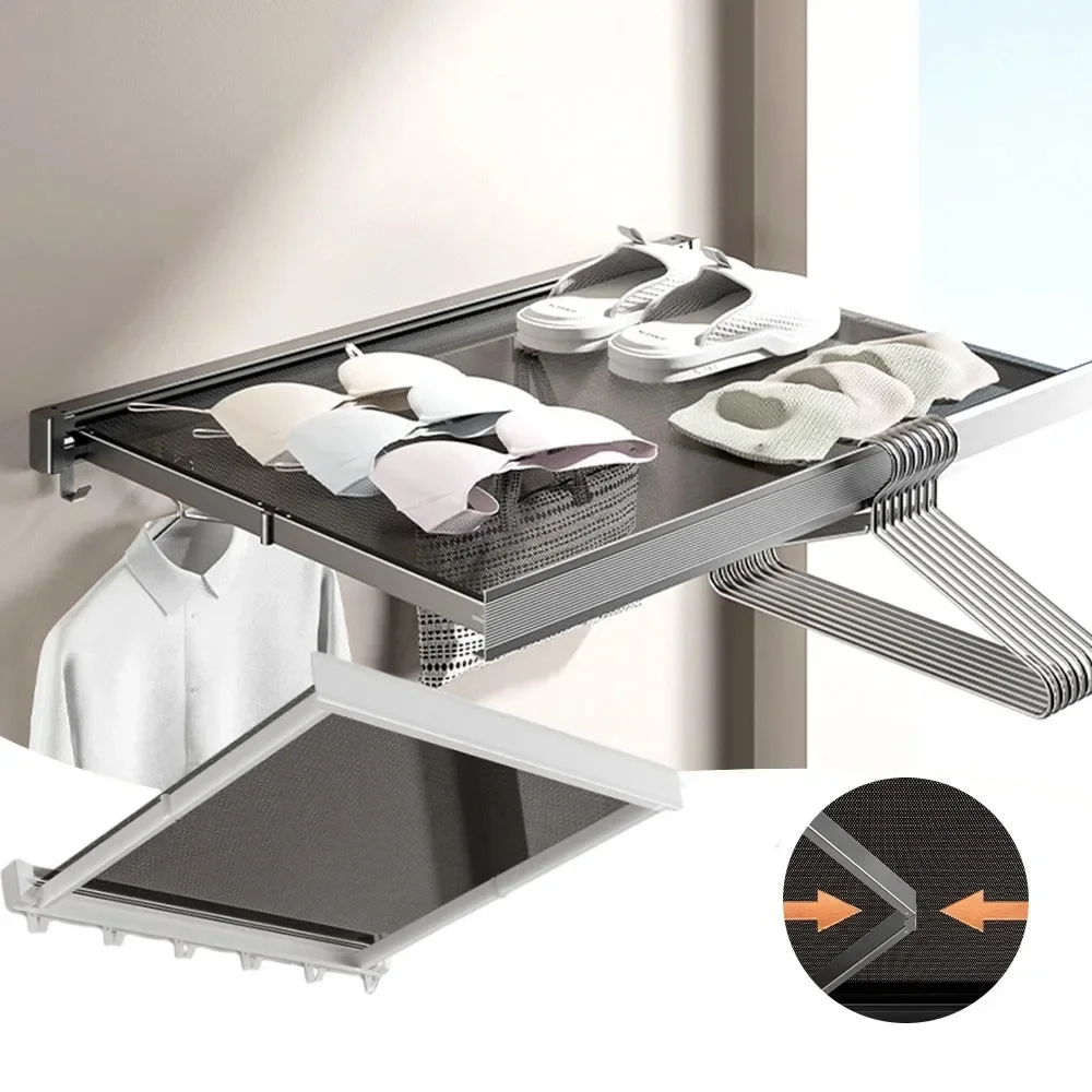 Hot Sale Retractable Clothes Net Balcony Invisible Drying Rack Laundry Hanger Non-perforated Aluminum Alloy Wall Mounted Rack