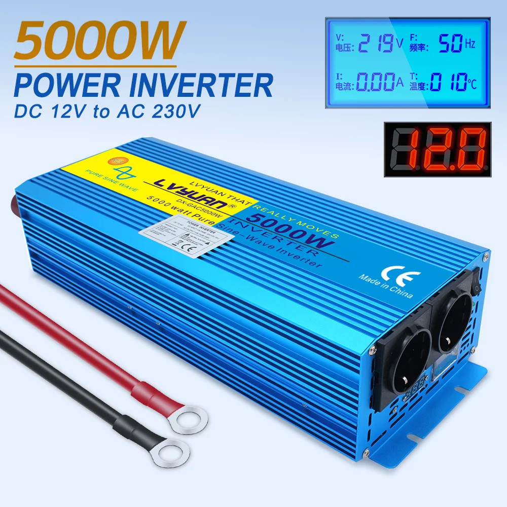 Pure Sine Wave Power Inverter 5000W DC 12V/24V To AC 110V/220V Frequency Converter EU/US/Universal 50Hz/60Hz Socket Car Inverter