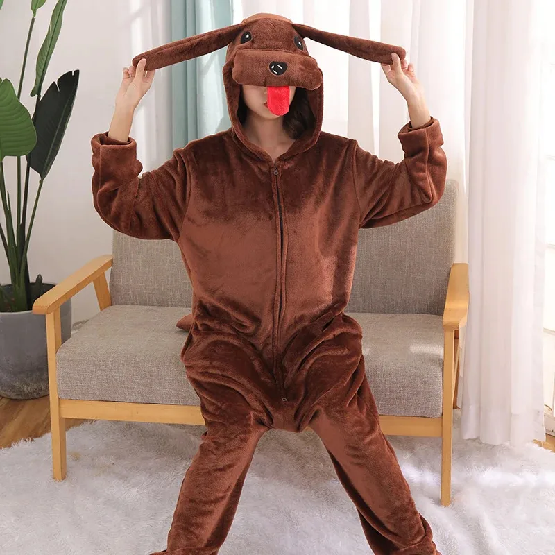 Pijamas suaves de perro de peluche Kigurumi para mujer, monos de franela de Anime para adultos, Pijamas de una pieza para Halloween, disfraz de Cosplay para hombre, Navidad