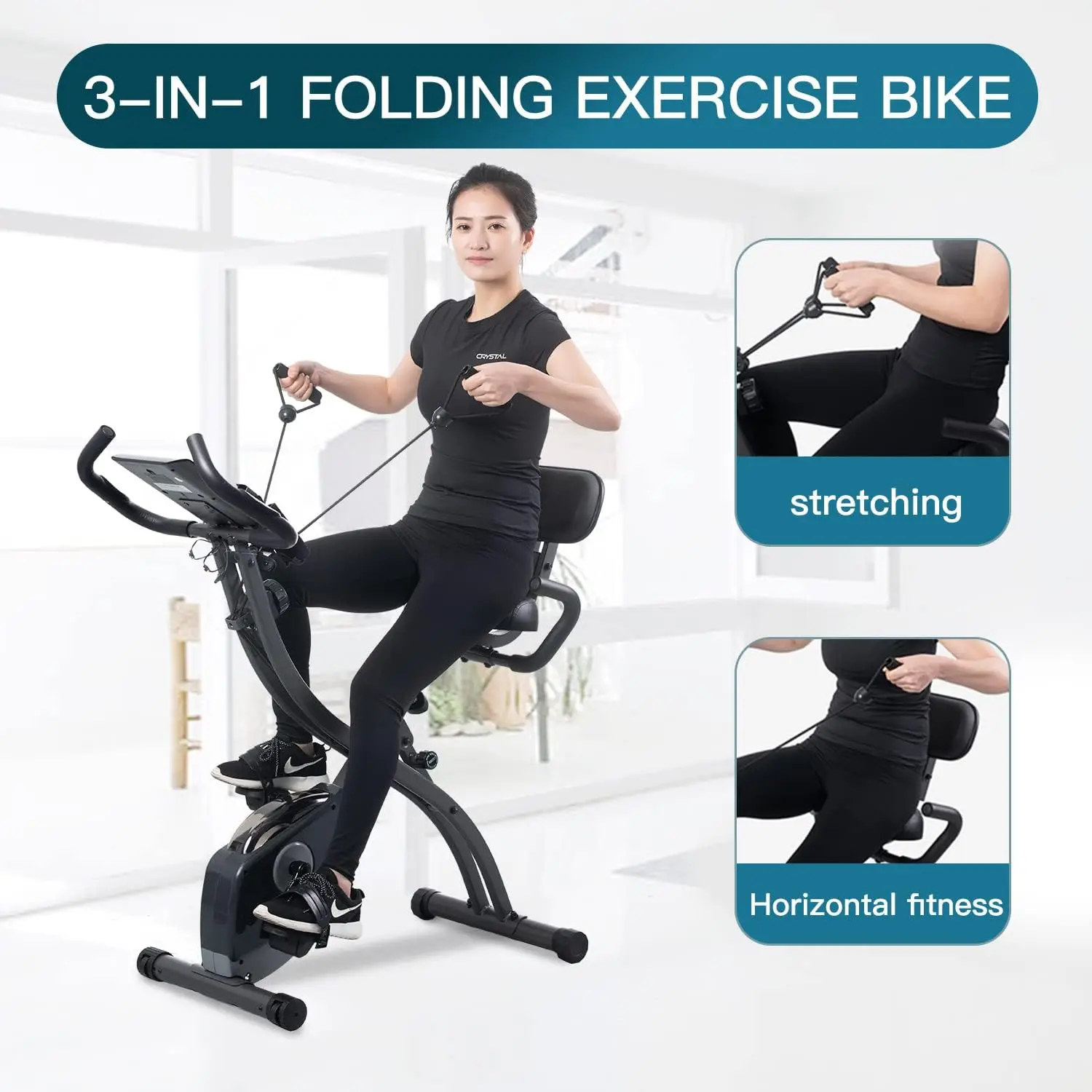 MAIBO Folding Exercise Bike Indoor Exercise Bikes, Portable Foldable Upright Stationary Bike with Arm Resistance Band and Backre