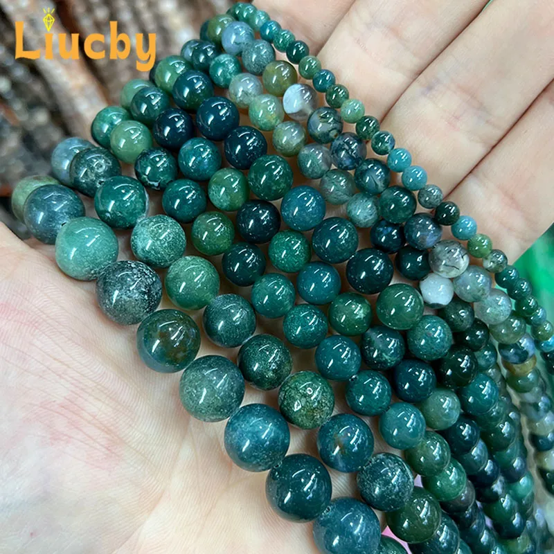 Naturstein Wassergras Achat exquisite Perlen für Schmuckherstellung DIY Ohrringe Halskette Zubehör 15" Großhandel 4/6/8/10/12mm – Detail 5