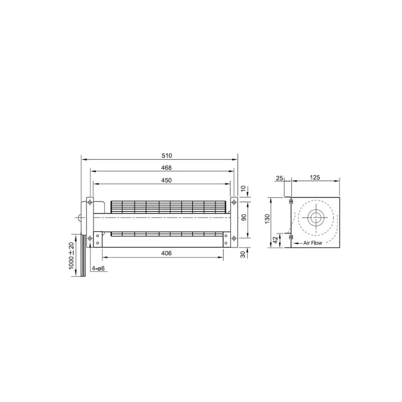HR9439CBP12HL 120V AC Cross Flow Fan 1400 1600RPM 265 318CFM 43W 50W Steel Ball Bearing Blower for Elevator Ventilation