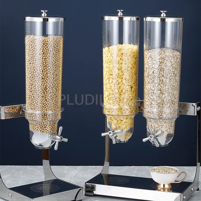Stainless Steel Cereal Dispenser Buffet Grain Dispenser Hotel Storage Tank Oatmeal Cereal Separator Transparent Large Capacity
