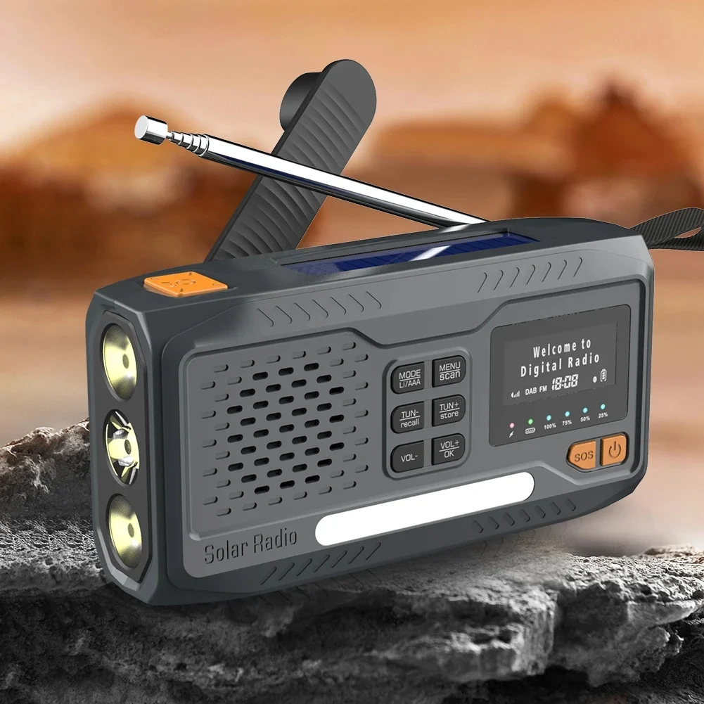 POP-lSolar Hand Crank Emergency Radio 4 Ways Powered for DAB/FM/Bluetooth-Compatible Radio Reading Lamp 3.5mm Headphone