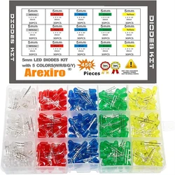 450pcs 5mm LED Light Emitting Diodes Led Diodes Assorted Kit (White Blue Red Yellow Green)
