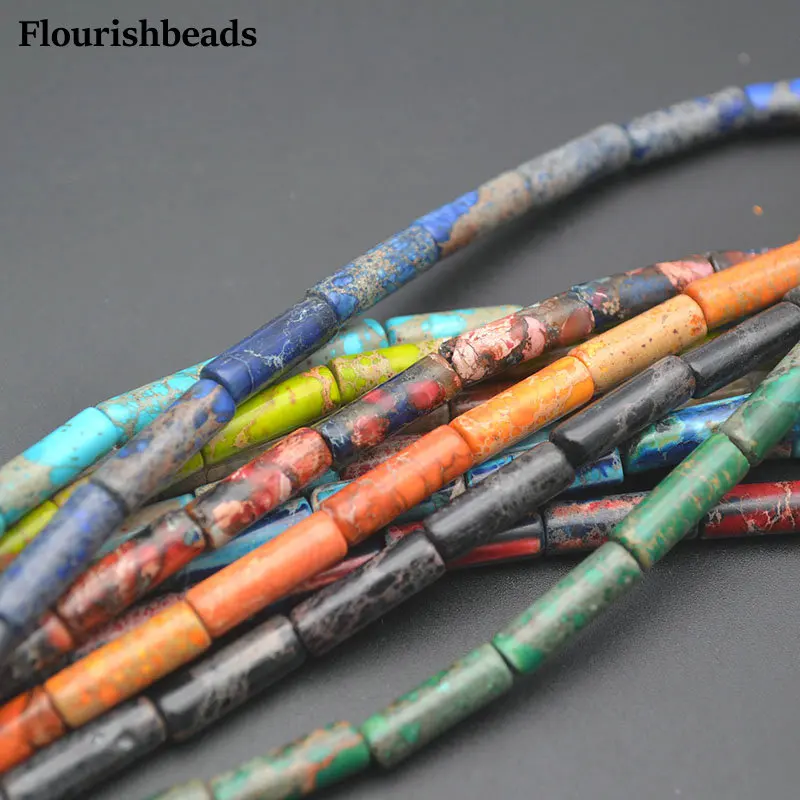 5strands Beautiful Color Natural Ocean Sea Sediment Impression Jasper 4X13mm Cylinder Round Tube Beads For Necklace making