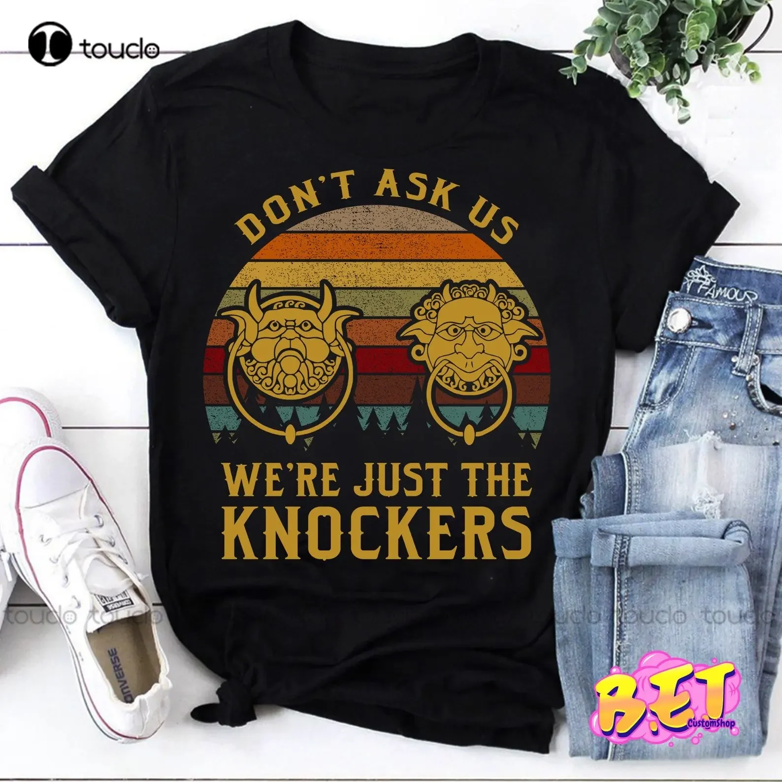 Don’T Ask Us We’Re Just The Knockers T-Shirt, Labyrinth Shirt, Funny Ello Worm Shirt Yellow Shirt Printed Tee Custom Gift Xs-5Xl