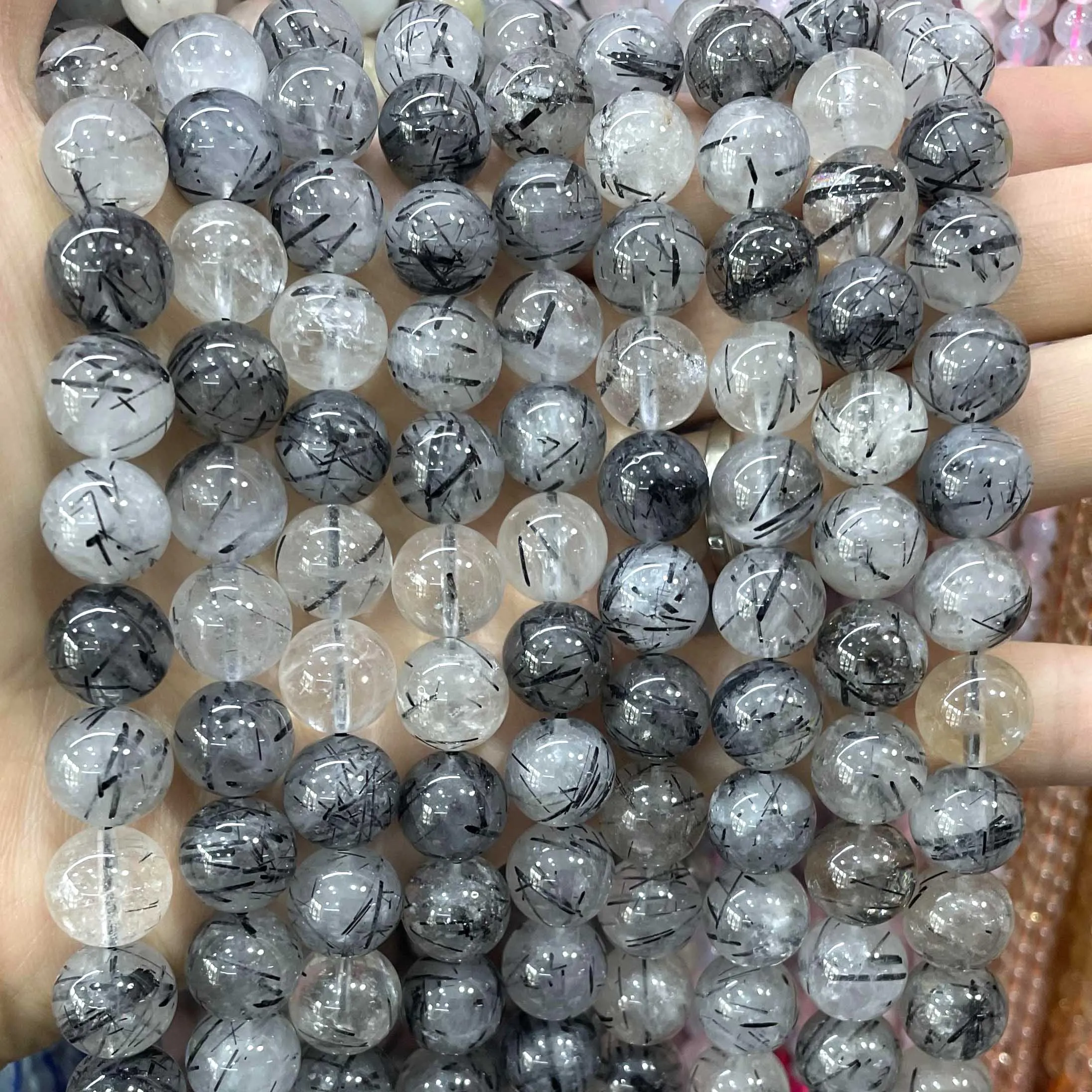 Natural Stone Black Rutilated Quartz Loose Round Beads For Jewelry Making DIY Bracelet Earrings Necklace Accessories 6 8 10MM