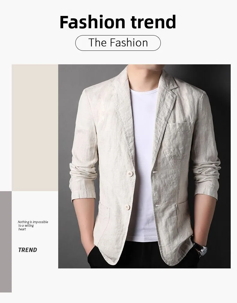 Leinen-Sonnenschutzjacke Blazer Modischer Herren-Outdoor-Reise-Hochzeits-Blazer Vielseitig Lässig Leicht Kühl Atmungsaktiv – Detail 3