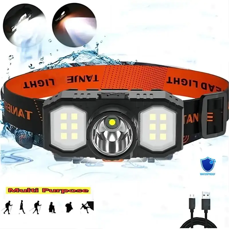 New Q5+COB LED Headlight USB Rechargeable Built-in 18650 Battery Portable Mini Flashlight Lantern Outdoor Camping Headlight