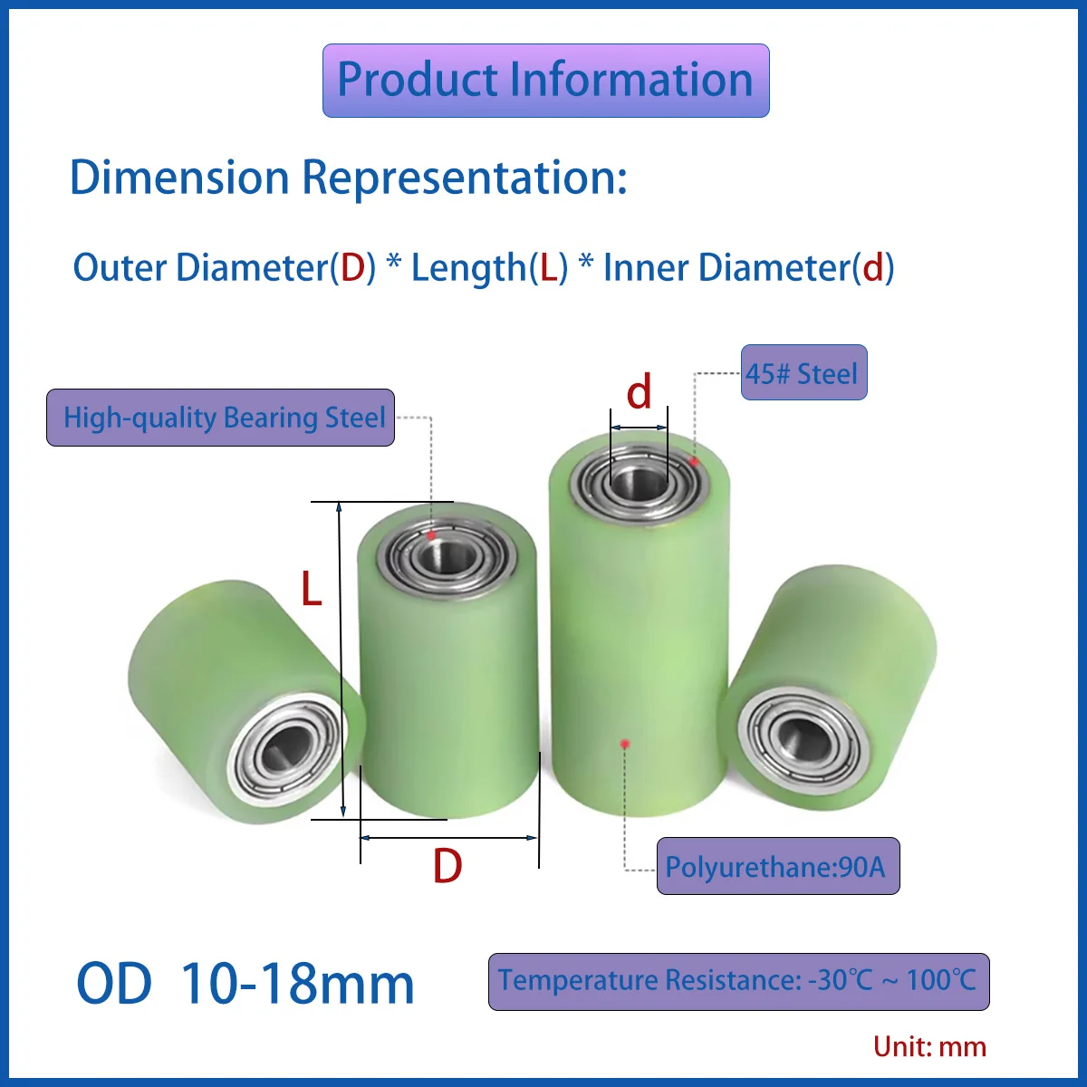 

Non-power Roller Double Bearing Rubber Wheel Outer Diameter 10-18 Series Rubber Coated Wheel Polyurethane Coated Roller