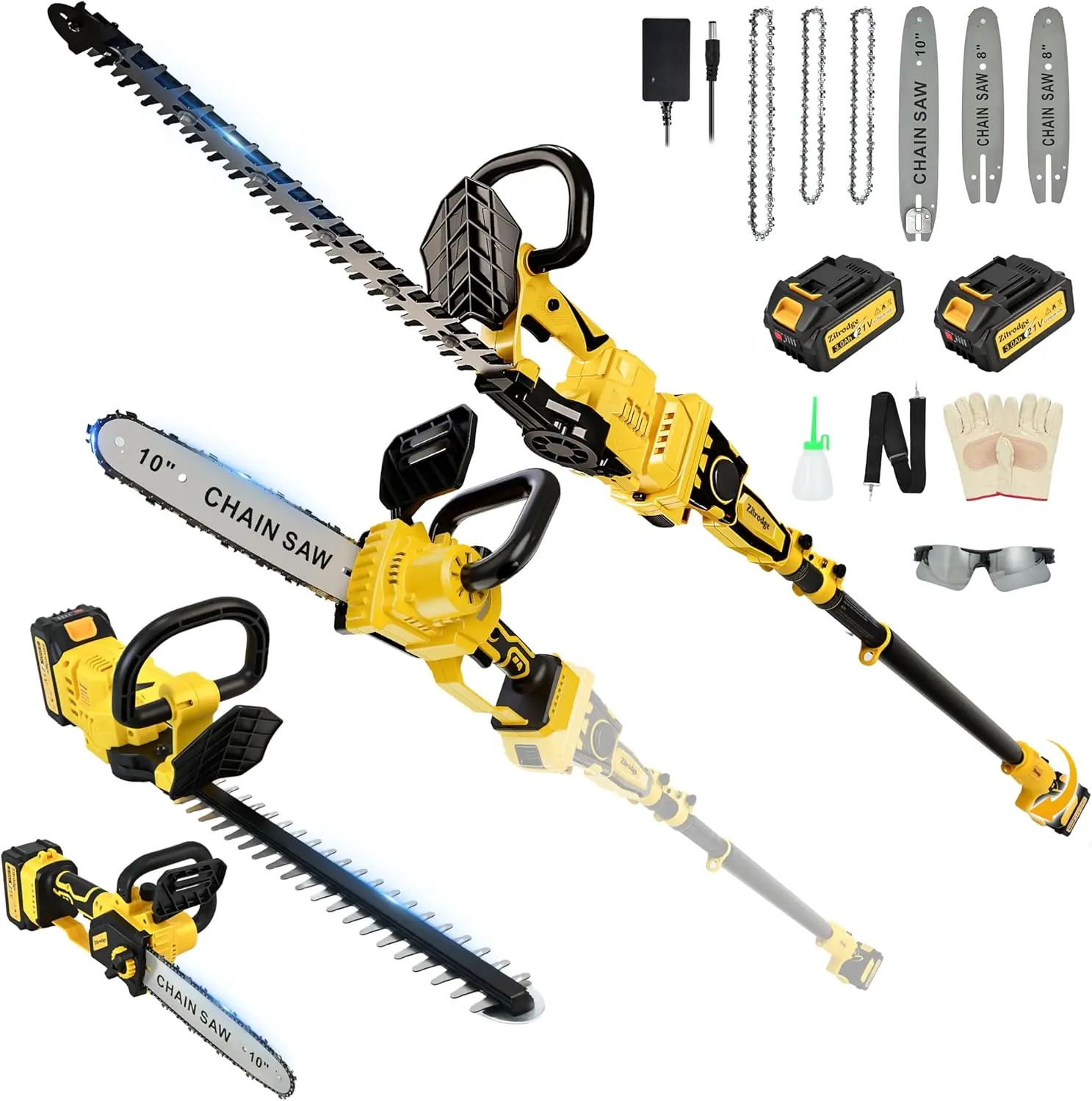 

Аккумуляторная телескопическая пила-высоторез и кусторез 8/10 дюймов, телескопическая штанга для обрезки на высоте до 4,5 м, 2 аккумулятора в комплекте