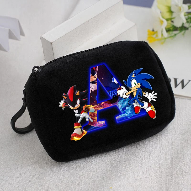 Cartoon Sonics Anime Figure Letter Print Wallet Game Black Plush Coin Purse Card ID Holders Fashion Cardholder Bag Accessories