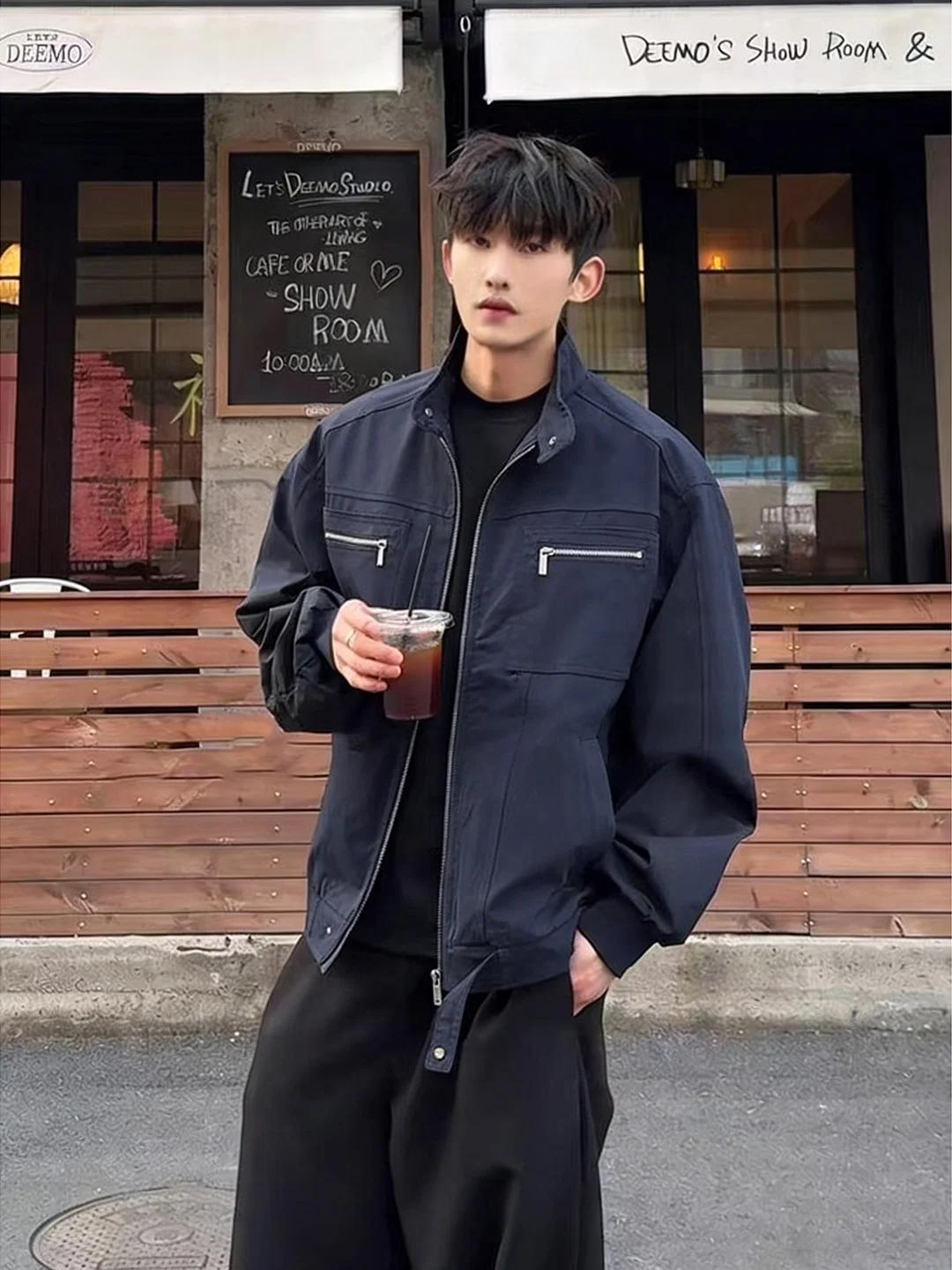 

Cleanfit Stand Collar Harrington Jaet in Royal Blue for Men Spring Collection Cool And Sli Baseball Sle Workwear Coat
