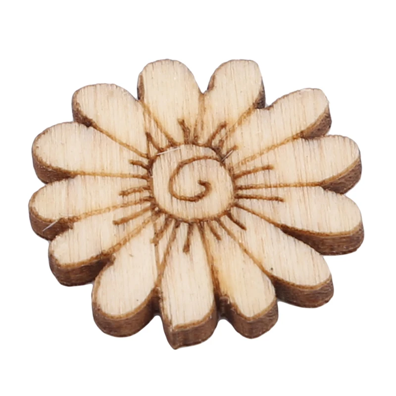 100Pcs Mix Wooden Pieces Creative Flower Leaves Cutouts Slice For Diy Wooden Art Decoration Home Party Doodle Scrapbooking