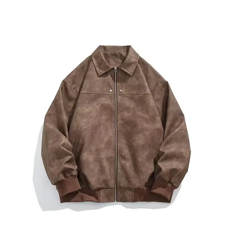Jaet en cuir marron rétro américain pour hommes, manteau en velours et daim, marque tendance haut de gamme, printemps-automne