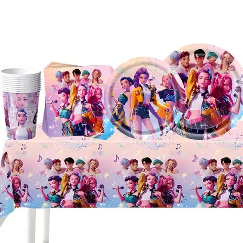 Ensemble de décorations de fête d'anniversaire à thème k-pop Demon Hunters, vaisselle, tasse, assiette, papier pour filles, fournitures de réception-cadeau pour bébé, nouvelle collection