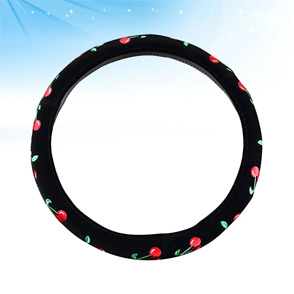 

Steering Wheel Cover Women Embroidery Cherry Design Slip-On Car Decoration Comfort Grip Protection Cold Heat Resistant Auto