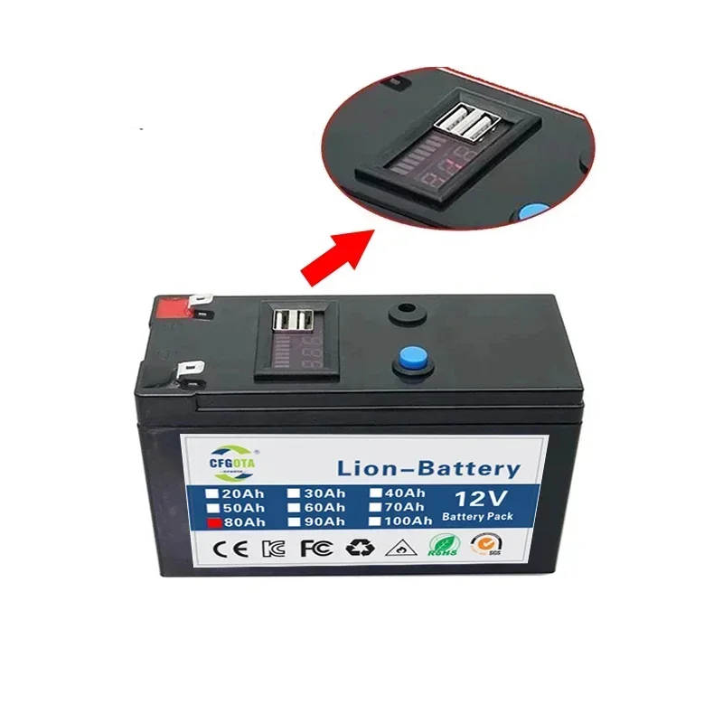 Nuevo Paquete de batería de iones de litio 18650 12V 90Ah, BMS integrado, para pulverizador, vehículo eléctrico, lámpara LED, batería de litio de alta capacidad