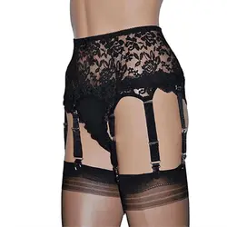 Women 6 Metal Buckles Straps Garter Belt Lingerie Suspender Belt High Waist Sexy Lace Stocking Garters Lingerie Belt Suspender