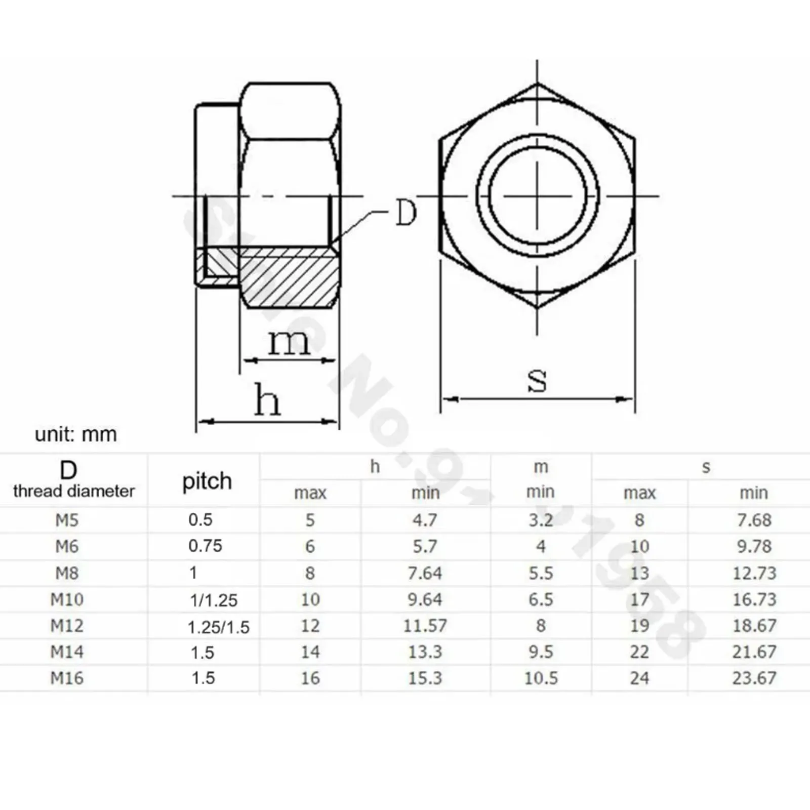 Fine Thread Pitch 0.5~1.5mm M5 M6 M7 M8 M10 M12 M14 M16 304 Stainless Steel Nylon Insert Lock Nut Hexagon Self-locking Locknut
