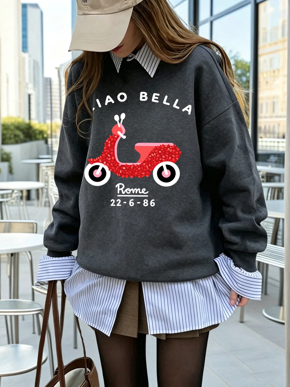 Ciao Bella Rome Bedruckte Sweatshirts für Damen, Winter-Fleece, warme Kapuzenpullover, Rundhalsausschnitt, lockere Pullover, Basics, sportliche Damenbekleidung – Detail 20