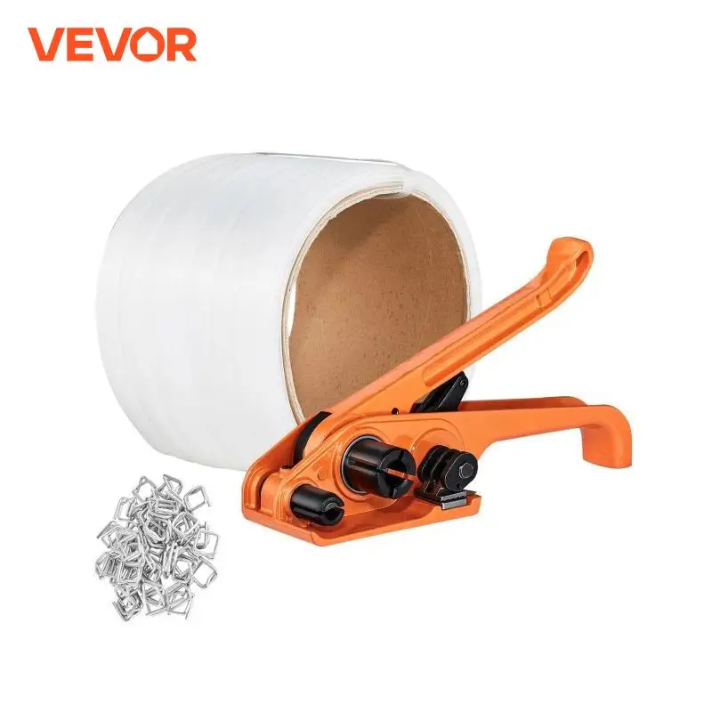 VEVOR Manual Packing Pliers Strapping Sealless Tensioner Tool Sealing Packer with 100 Metal Seals for PP Straps Carton Packaging