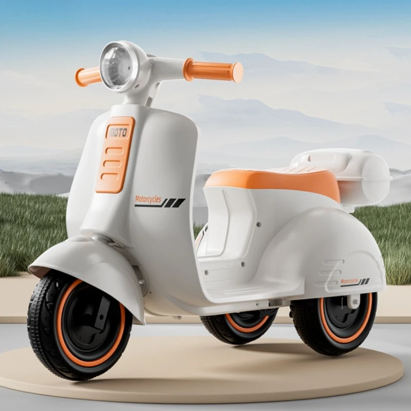 ‌ 레트로 스타일 어린이용 전기 삼륜차 ‌ ,원격, 음악 및 깜박이는 조명, 내구성 있는 강철 프레임을 갖춘 빈티지 오토바이 장난감