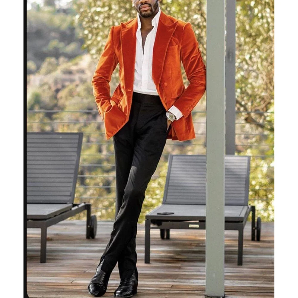 

Velvet Men's Suit Formal Occasion 2 Pieces Jacket Pants High Quality Work Commute Business Casual Male Clothing