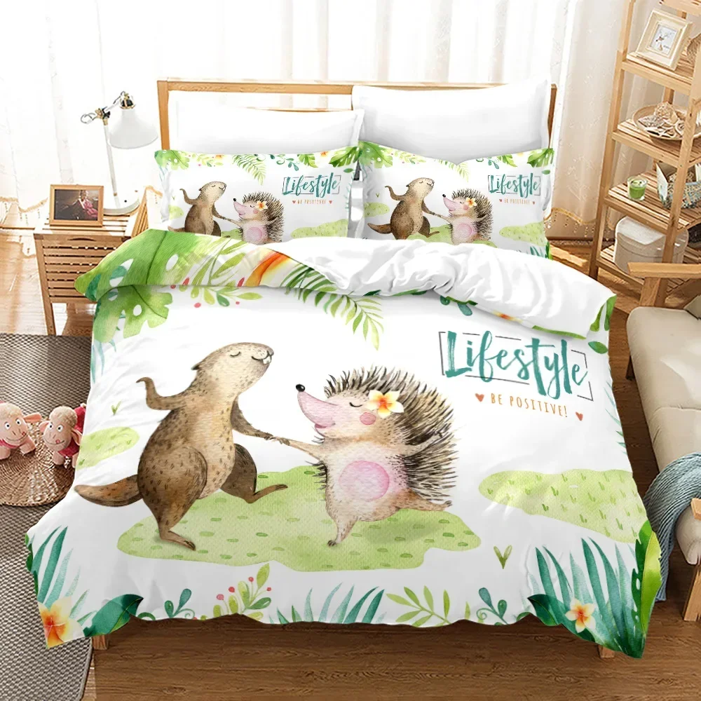 Hedgehog Cute Brown Hedgehog Pattern Bedding Set Single Twin Double Queen King Cal King Size Bed Linen Set