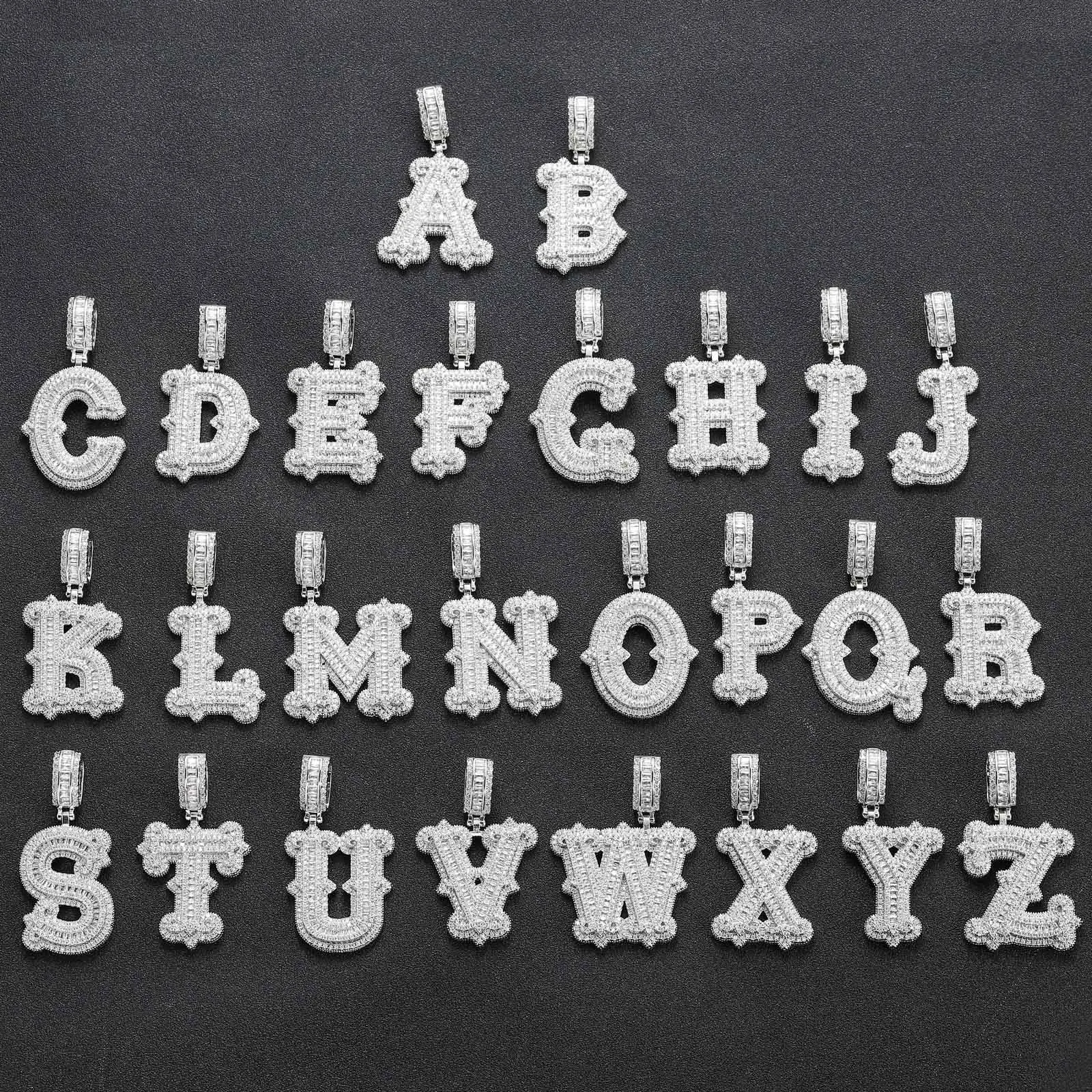 

Iced BaguetteCZ Initial letter Pendant Necklace for Women Men Cubic Zirconia Letter Necklace for Gift