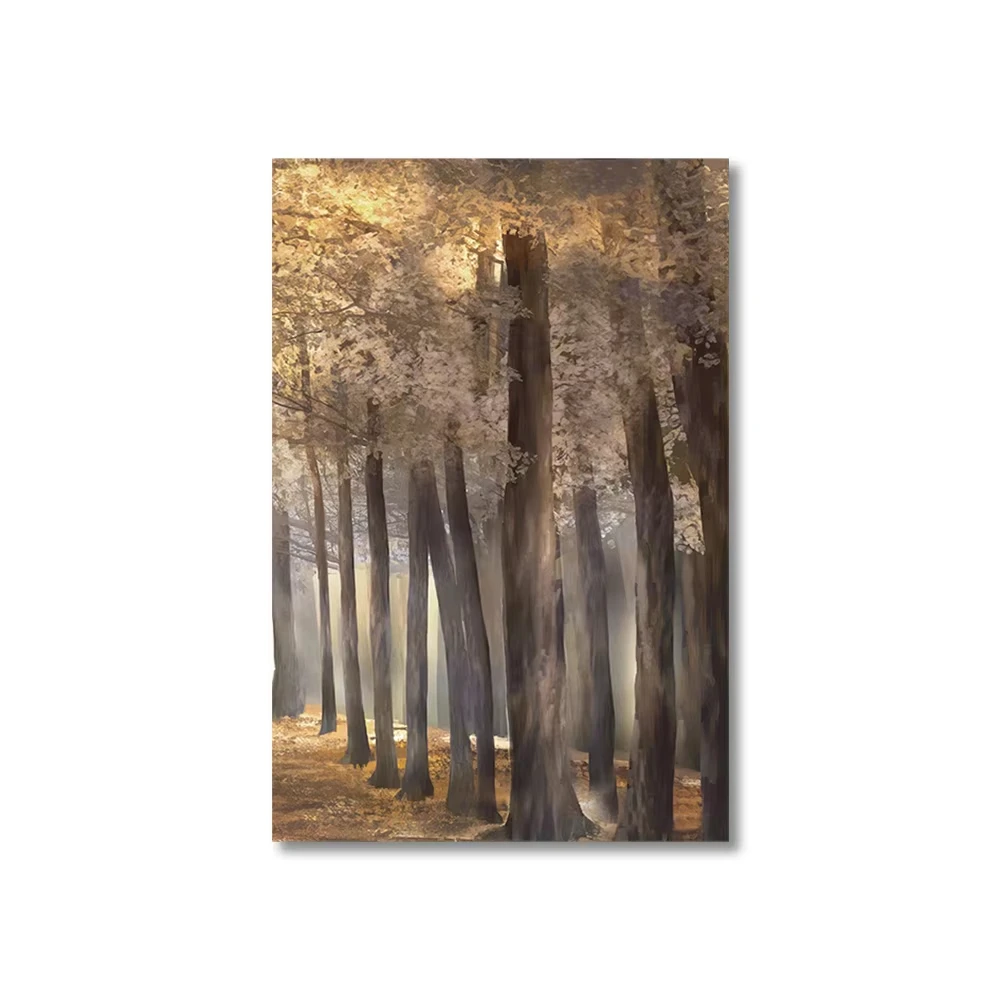 1/3pcs  Golden Light Passing Through Trees Forest Canvas Painting Charming  Pictures Wall Art Posters and Print for Living Room view 5