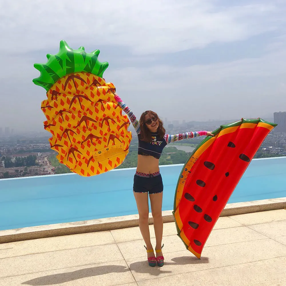 Inflatable Giant Pool Float Air Mattress Floating Row Water Toys Watermelon Pizza Beach Swimming Ring Floatie Mat for Kids Adult