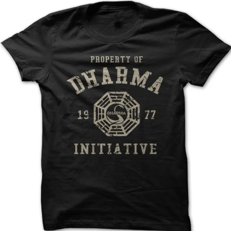 Short sleeved round neck regular fit clothes comfortable top DHARMA Initiative 1977 TV program LOST printed cotton T-shirt
