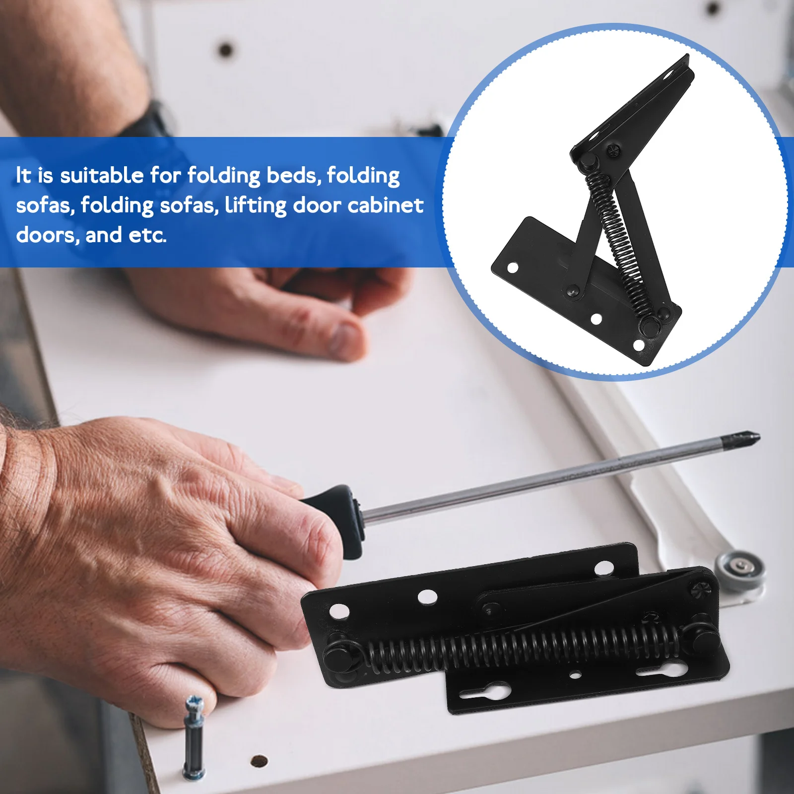 

Spring Hinge 1 Pair Cabinet Door Hinges Steel Self Closing Lift Up Sofa Hardware Fold Bed Strong Load Bearing Anti Rust