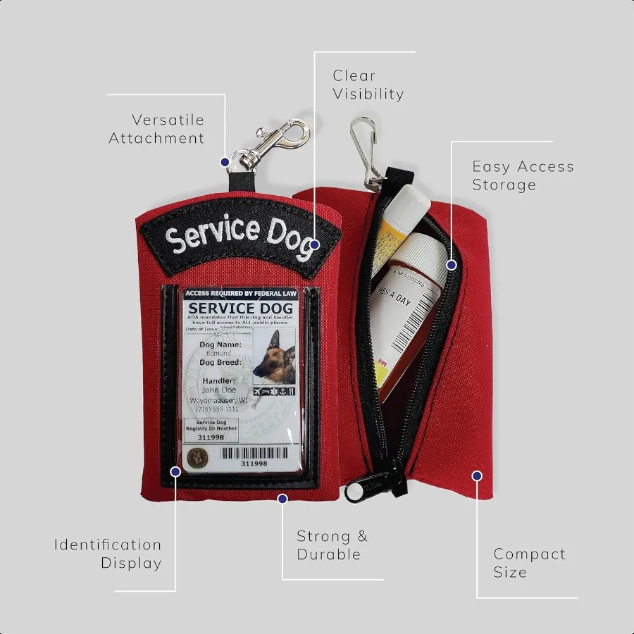 ActiveDogs Service Dog ID Card Pouch Clip On Identification Badge Display Tag Holder Carrier dengan Saku Ritsleting untuk Tas Kecil
