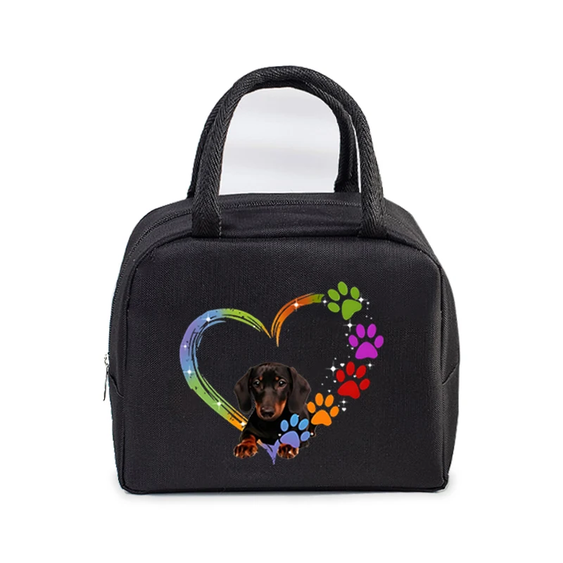 Colour Heart Cat Dog Paw Print Portable Lunch Bag Women Men Kids Food Thermal Box Multi-function Office Bento Insulated Handbag