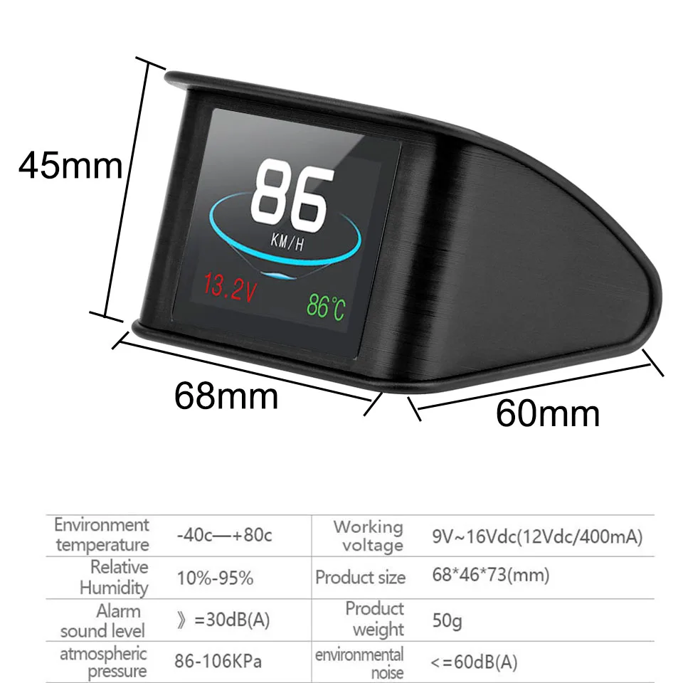 Picture 5: Diagnostic Tool OBD Smart Digital Meter HUD P10 Head Up Display Multi-function For Car Speedometer Temperature RPM Mileage Guage