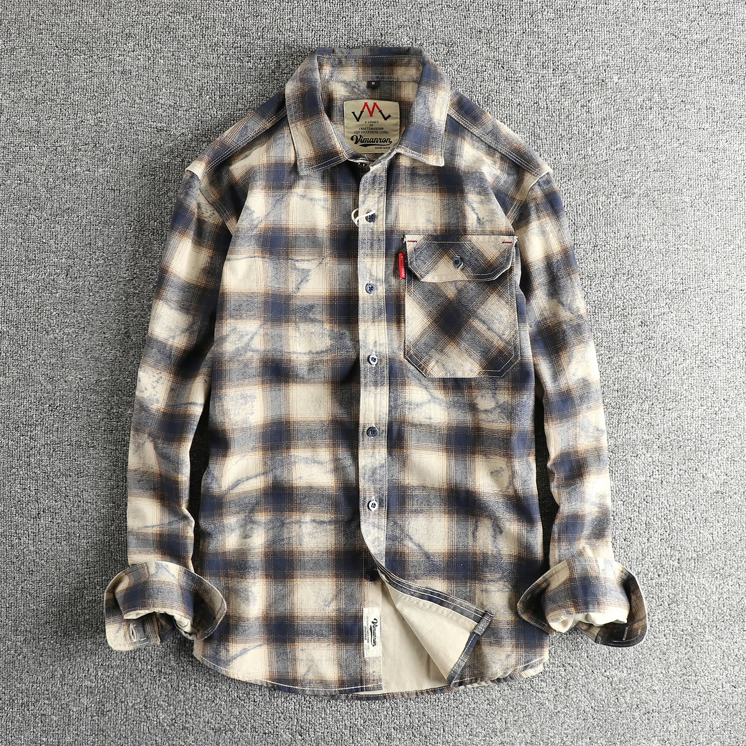 2025 Autumn New American Retro Men's Woven Twill Long-sleeve Lapel Plaid Shirt 100% Cotton Simple Fashion Washed Casual Blouses