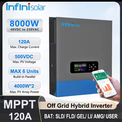 Infinisolar 8KW Hybrid Solar Inverter Up to 6 Parallel Dual MPPT 48V to 230V Off Grid Photovoltaic Inverters Support WiFi BMS