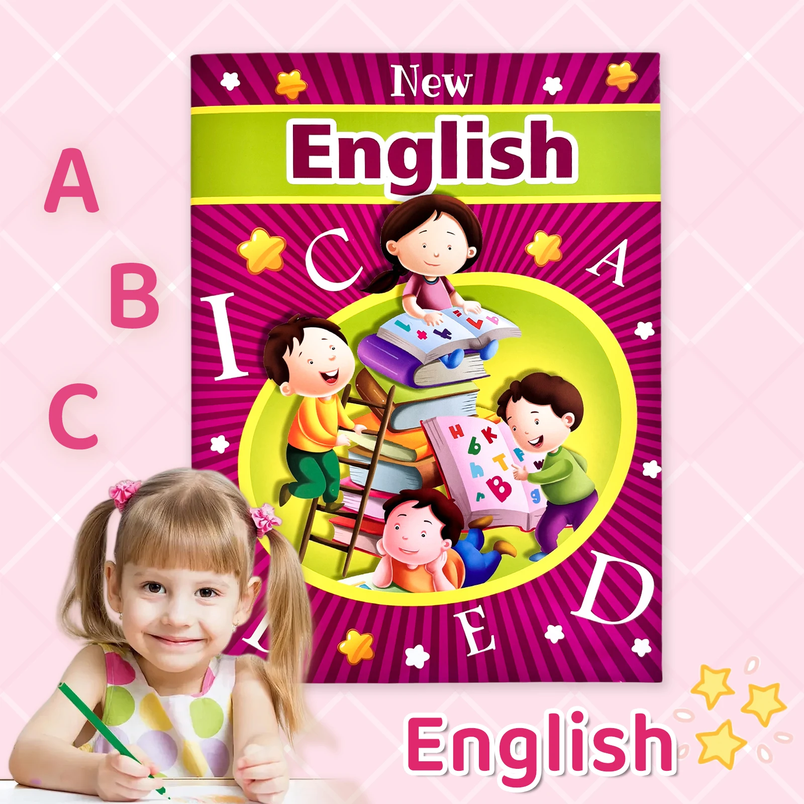 Preschool Kids English Alphabet Tracing Workbook Early Learning Activity Book with Colorful Illustrations on High-Quality Paper