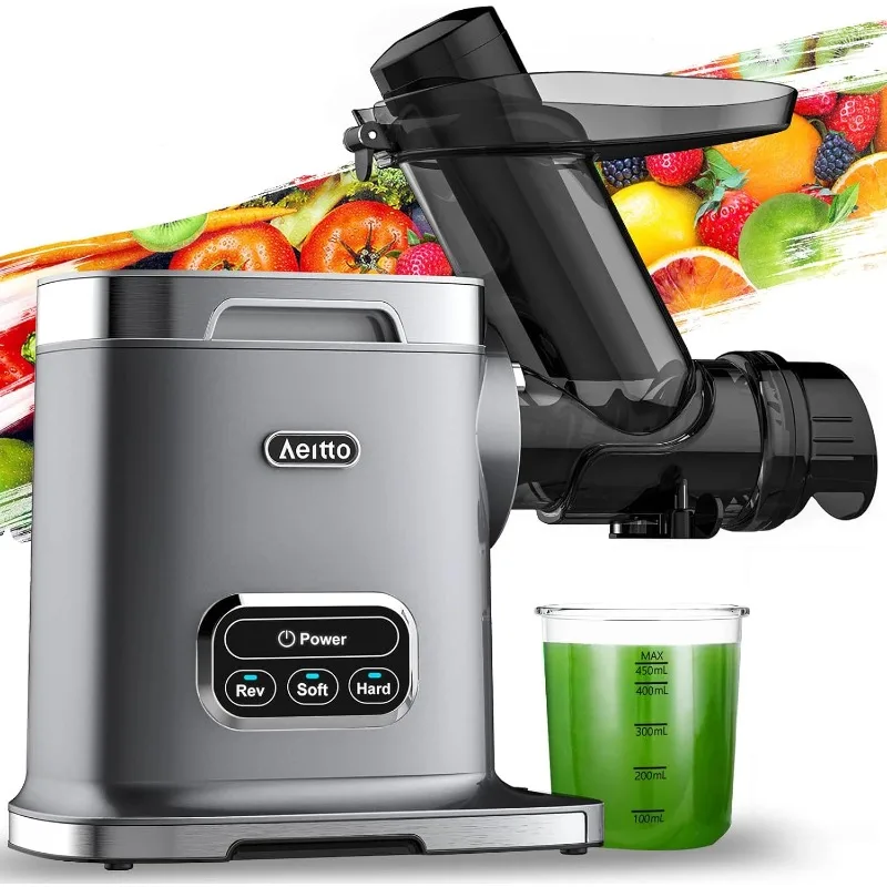 Aeitto Cold Press Juicer Machines, 3.6 Inch Wide Chute, Large Capacity, High Juice Yield, 2 Masticating Juicer Modes