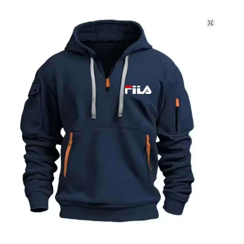 

Men's loose-fitting hooded casual pullover sweatshirt suitable for spring and autumn, with multiple pockets and trendy style.