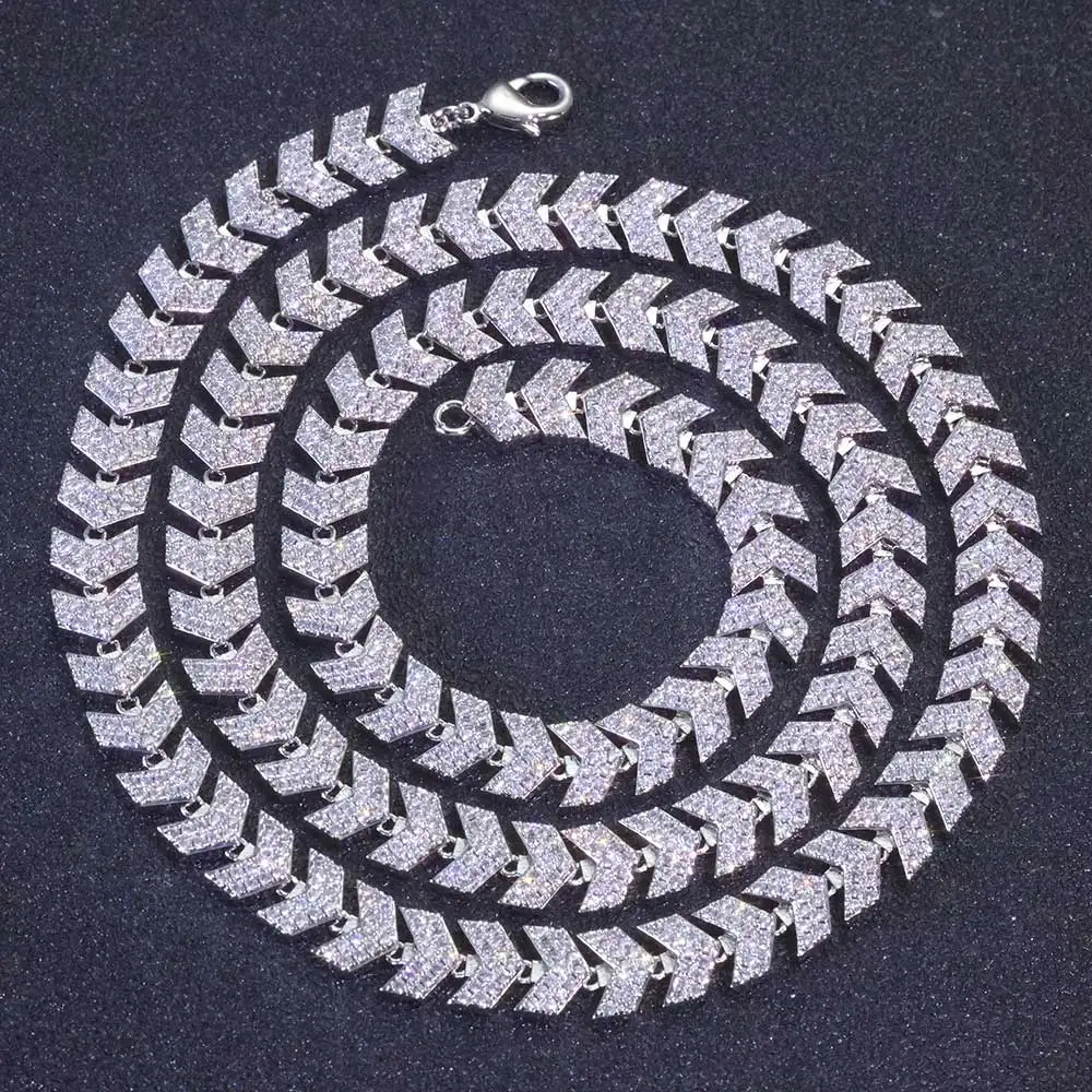 ผู้ชายใหม่ Hip Hop Cuban สร้อยคอ 8MM Arrow Design Shining 5A Zircon ชุบ 18K Gold ผู้หญิง Charm คอ